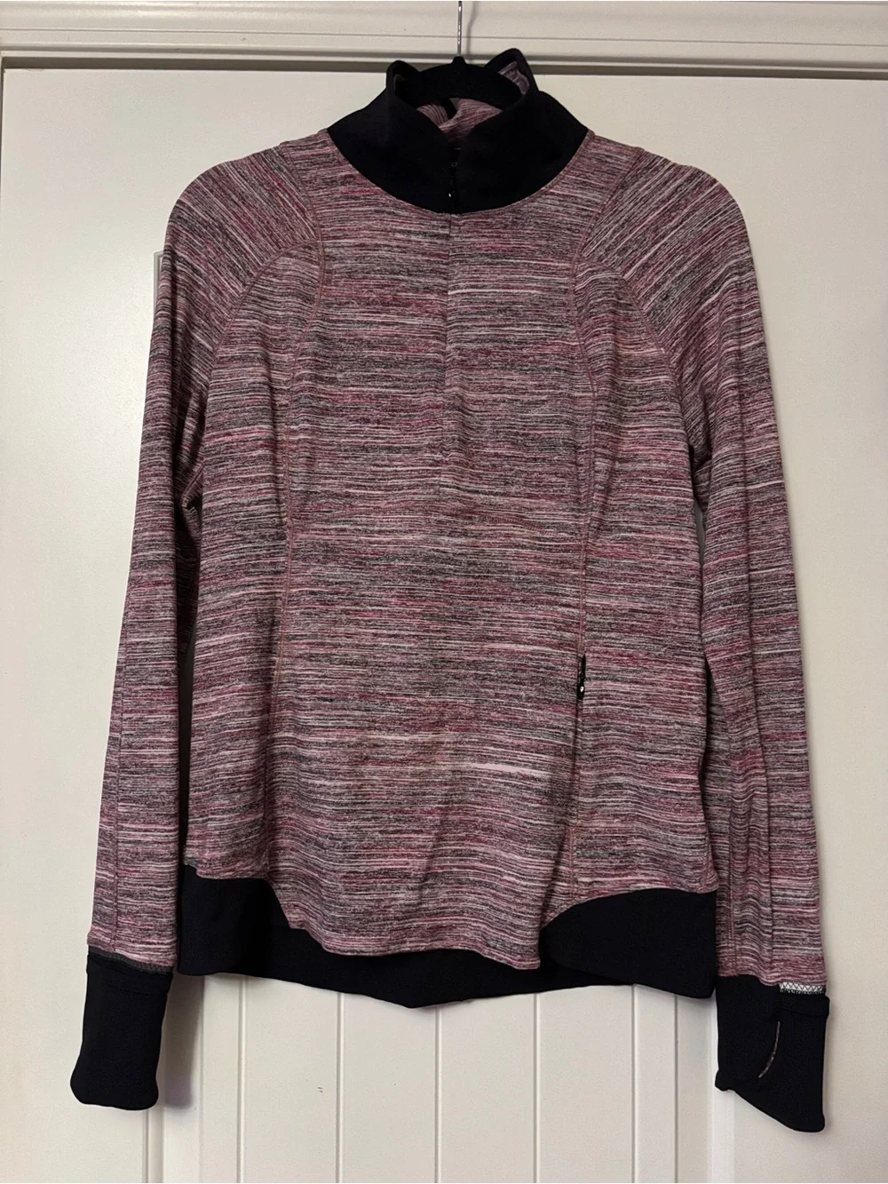 lululemon athletica Marled Pink and Black Mock-Neck Pullover size 10